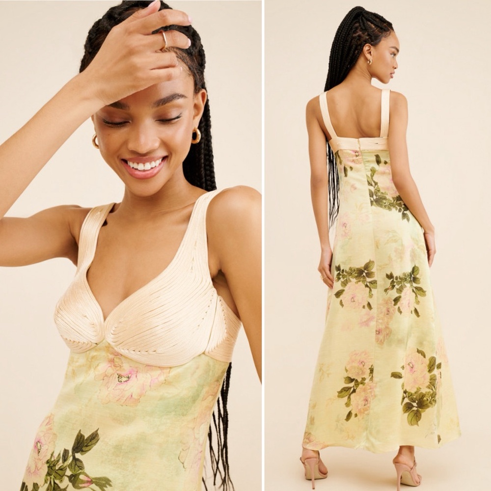 Anthropologie Geisha Designs Floral Maxi Slip Dress in Light Yellow size large - Picture 2 of 14